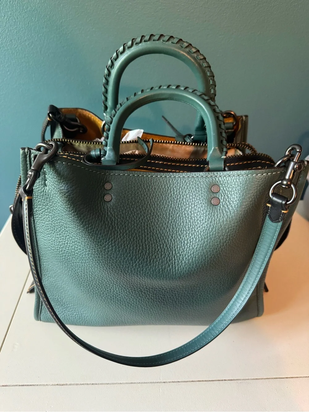 Coach 1941 Rogue with whipstitch handles in teal - Picture 3 of 11